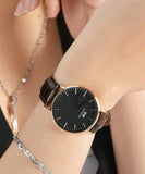 Daniel Wellington Classic York Black Dial Brown Leather Strap Watch For Women - DW00100140 Authentic Buy Shop Now