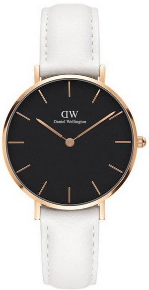 Daniel Wellington Classic Petite Bondi Black Dial White Leather Strap Watch For Women - DW00100283 Authentic Buy Shop Now