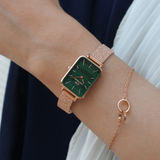 Daniel Wellington Quadro Melrose Green Dial Rose Gold Mesh Strap Watch For Women - DW00100437 Authentic Buy Shop Now