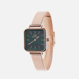 Daniel Wellington Quadro Studio Green Dial Rose Gold Mesh Strap Watch For Women - DW00100520 Authentic Buy Shop Now