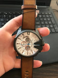 Diesel Mega Chief Chronograph White Dial Brown Leather Strap Watch For Men - DZ4280 Authentic Buy Shop Now
