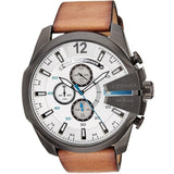 Diesel Mega Chief Chronograph White Dial Brown Leather Strap Watch For Men - DZ4280 Authentic Buy Shop Now