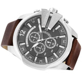 Diesel Mega Chief Chronograph Black Dial Brown Leather Strap Watch For Men - DZ4290 Authentic Buy Shop Now