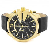 Diesel Mega Chief Chronograph Black Dial Black Leather Strap Watch For Men - DZ4344 Authentic Buy Shop Now