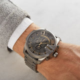 Diesel Mega Chief Chronograph Grey Dial Grey Steel Strap Watch For Men - DZ4421 Authentic Buy Shop Now