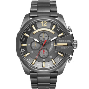 Diesel Mega Chief Chronograph Grey Dial Grey Steel Strap Watch For Men - DZ4421 Authentic Buy Shop Now