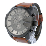 Diesel Mega Chief Chronograph Grey Dial Brown Leather Strap Watch For Men - DZ4463 Authentic Buy Shop Now
