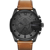 Diesel Mega Chief Chronograph Grey Dial Brown Leather Strap Watch For Men - DZ4463 Authentic Buy Shop Now