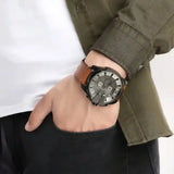 Diesel Mega Chief Chronograph Grey Dial Brown Leather Strap Watch For Men - DZ4463 Authentic Buy Shop Now