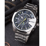 Diesel Mega Chief Chronograph Blue Dial Silver Steel Strap Watch For Men - DZ4465 Authentic Buy Shop Now