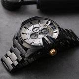 Diesel Mega Chief Chronograph Grey Dial Black Steel Strap Watch For Men - DZ4479 Authentic Buy Shop Now