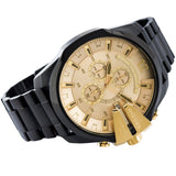Diesel Mega Chief Chronograph Gold Dial Black Steel Strap Watch For Men - DZ4485 Authentic Buy Shop Now
