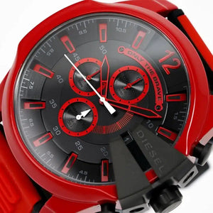 Diesel Mega Chief Chronograph Black Dial Red Rubber Strap Watch For Men - DZ4526 Authentic Buy Shop Now
