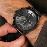 Diesel Mega Chief Chronograph Black Dial Black Mesh Strap Watch For Men - DZ4527 Authentic Buy Shop Now