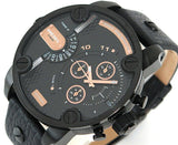 Diesel Little Daddy Chronograph Black Dial Black Leather Strap Watch For Men - DZ7291 Authentic Buy Shop Now