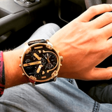 Diesel Mr Daddy Chronograph Black Dial Black Leather Strap Watch For Men - DZ7371 Authentic Buy Shop Now