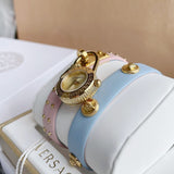 Versace Medusa Lock Icon Quartz Gold Dial Pink & Blue Leather Strap Watch For Women - VEDW00219 Authentic Buy Shop Now