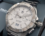 Tag Heuer Aquaracer Chronograph White Dial Silver Steel Strap Watch for Men - WAY111Y.BA0928 Authentic Buy Shop Now