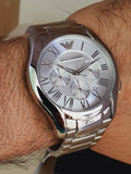 Emporio Armani Valente Chronograph Silver Dial Silver Steel Strap Watch For Men - AR11081 Authentic Buy Shop Now