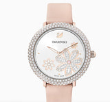 Swarovski Crystal Frost White Dial Pink Leather Strap Watch for Women - 5519223 Authentic Buy Shop Now
