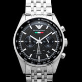 Emporio Armani Team Italia Chronograph Black Dial Silver Steel Strap Watch For Men - AR5983 Authentic Buy Shop Now