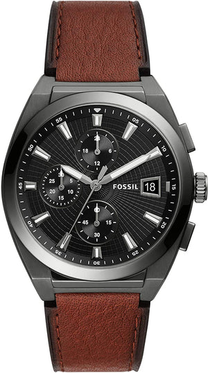 Fossil Everett Chronograph Grey Dial Brown Leather Strap Watch for Men - FS5799 Authentic Buy Shop Now