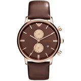 Emporio Armani Classic Chronograph Brown Dial Brown Leather Strap Watch For Men - AR0387 Authentic Buy Shop Now