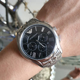 Emporio Armani Classic Chronograph Black Dial Silver Steel Strap Watch For Men - AR1786 Authentic Buy Shop Now