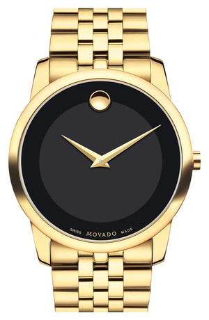 Movado Museum Classic Quartz Black Dial Gold Steel Strap Watch for Men - 0607203 Authentic Buy Shop Now