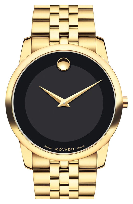 Movado Museum Classic Quartz Black Dial Gold Steel Strap Watch for Men - 0607203 Authentic Buy Shop Now