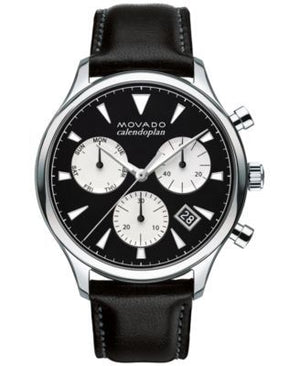 Movado Heritage Chronograph Black Dial Black Leather Strap Watch for Men - 3650005 Authentic Buy Shop Now