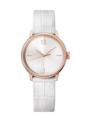 Calvin Klein Accent White Dial White Leather Strap Watch for Women - K2Y2Y6K6 Authentic Buy Shop Now