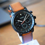 Fossil Goodwin Luggage Chronograph Black Dial Brown Leather Strap Watch for Men - FS5501 Authentic Buy Shop Now