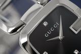 Gucci G Gucci Diamonds Black Dial Silver Steel Strap Watch For Women - YA125406 Authentic Buy Shop Now