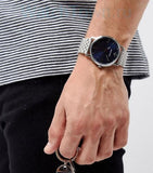 Emporio Armani Kappa Quartz Blue Dial Silver Steel Strap Watch For Men - AR80010 Authentic Buy Shop Now