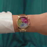 Guess Confetti Chronograph Rainbow Dial Gold Steel Strap Watch For Women - GW0483L4 Authentic Buy Shop Now