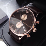 Emporio Armani Classic Chronograph Brown Dial Brown Leather Strap Watch For Men - AR0387 Authentic Buy Shop Now