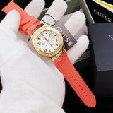 Guess Jet Setter Golden Dial Orange Rubber Watch For Women - W0564L2 Authentic Buy Shop Now