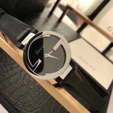 Gucci G Interlocking Black Dial Black Leather Strap Watch For Women - YA133501 Authentic Buy Shop Now