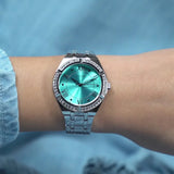 Guess Cosmo Diamonds Turquoise Dial Silver Steel Strap Watch for Women - GW0033L7 Authentic Buy Shop Now