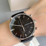 Emporio Armani Gianni Chronograph Black Dial Black Leather Strap Watch For Men - AR0397 Authentic Buy Shop Now