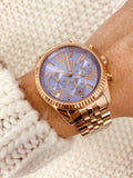 Michael Kors Lexington Purple Dial Rose Gold Steel Strap Watch For Women - MK6207 Authentic Buy Shop Now