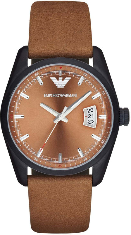 Emporio Armani Sportivo Analog Brown Dial Brown Leather Strap Watch For Men - AR6080 Authentic Buy Shop Now