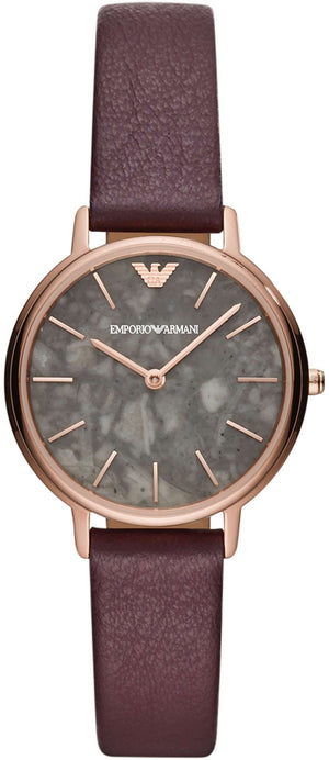 Emporio Armani Quartz Grey Dial Brown Leather Strap Watch For Women - AR11172 Authentic Buy Shop Now