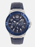 Guess Rigor Multifunction Chronograph Blue Dial Blue Leather Strap Watch For Men - W0040G7 Authentic Buy Shop Now