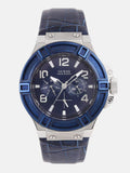 Guess Rigor Multifunction Chronograph Blue Dial Blue Leather Strap Watch For Men - W0040G7 Authentic Buy Shop Now
