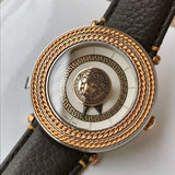 Versace V Metal Icon Quartz Silver Dial Brown Leather Strap Watch For Men - VQL010015 Authentic Buy Shop Now
