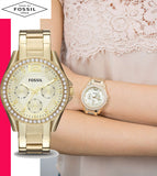 Fossil Riley Gold Dial Gold Steel Strap Watch for Women - ES3203 Authentic Buy Shop Now
