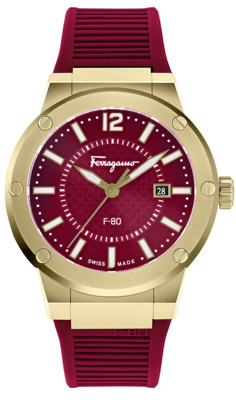 Salvatore Ferragamo F-80 Classic Red Dial Red Rubber Strap Watch for Men - SFHY02422 Authentic Buy Shop Now