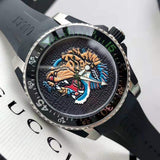 Gucci Dive Tiger Black Dial Black Rubber Strap Watch For Men - YA136318 Authentic Buy Shop Now